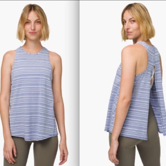Lululemon All Tied Up Tank Top in Cut Back Stripe Tempest‎ Blue White Sz 8 - Picture 1 of 6